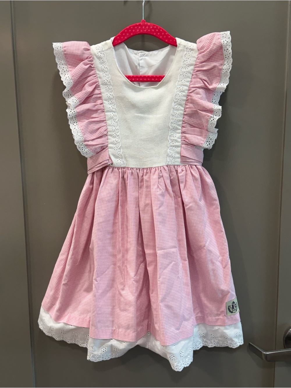 Girls Pink and White Ruffle-Shoulder Party Dress - Picture 3 of 6